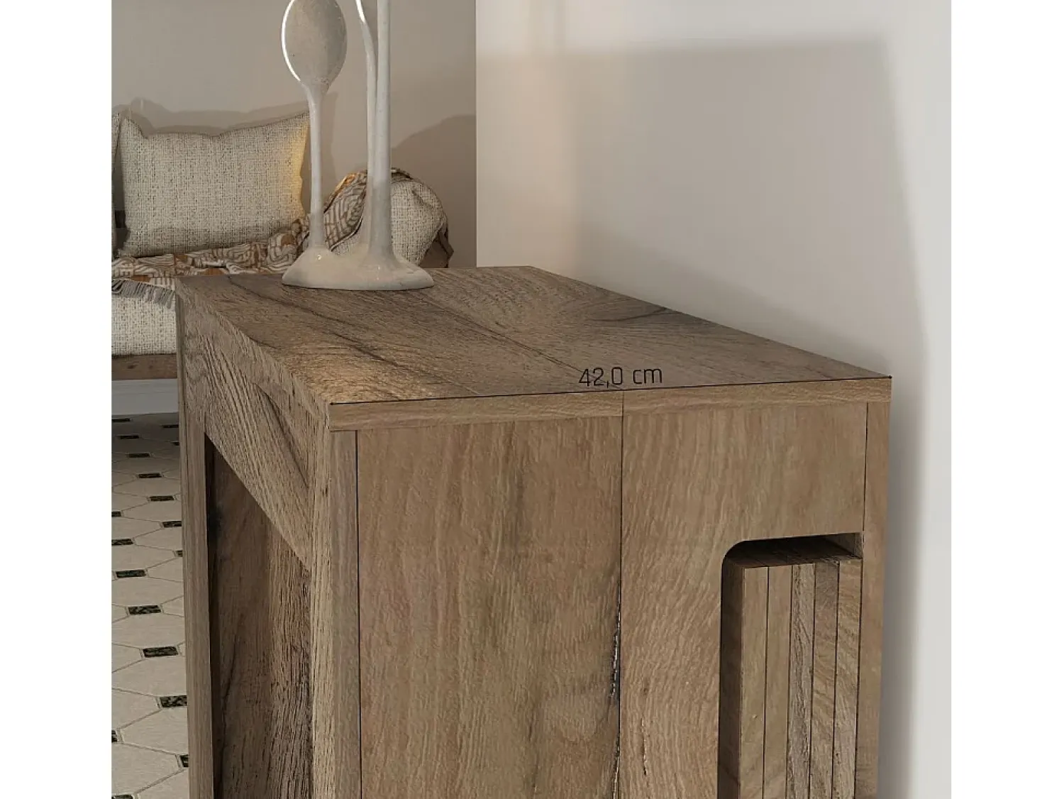 Outlet MAIRA - Conjunto de consola com dois bancos extensíveis - Dimensões de instalação: 42 x 90 x 75 cm - Entrega gratuita Natural claro