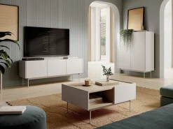 Mesa De Centro* Mesa baixa com 2 gavetas em madeira laminada, 97x45 cm Bege