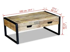 Hot vidaxl Mesa centro 2 gavetas madeira de manga sólida 100x60x40 cm Natural claro