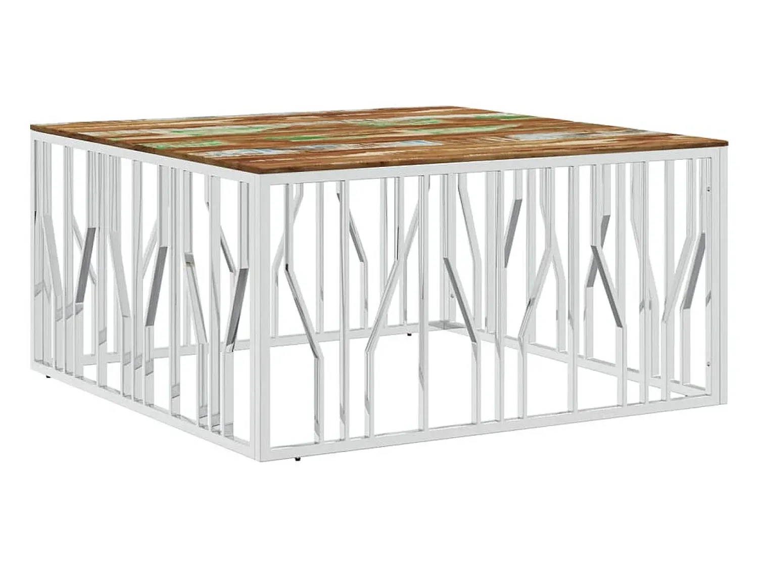 Mesa De Centro|vidaxl Mesa centro aço inoxidável/madeira recuperada maciça Prateado