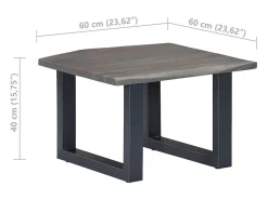Mesa De Centro*vidaxl Mesa centro c/ arestas vivas 60x60x40cm acácia maciça Cinzento