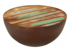 Sale vidaxl Mesa centro c/ forma de tigela e base de aço, madeira reciclada Natural claro