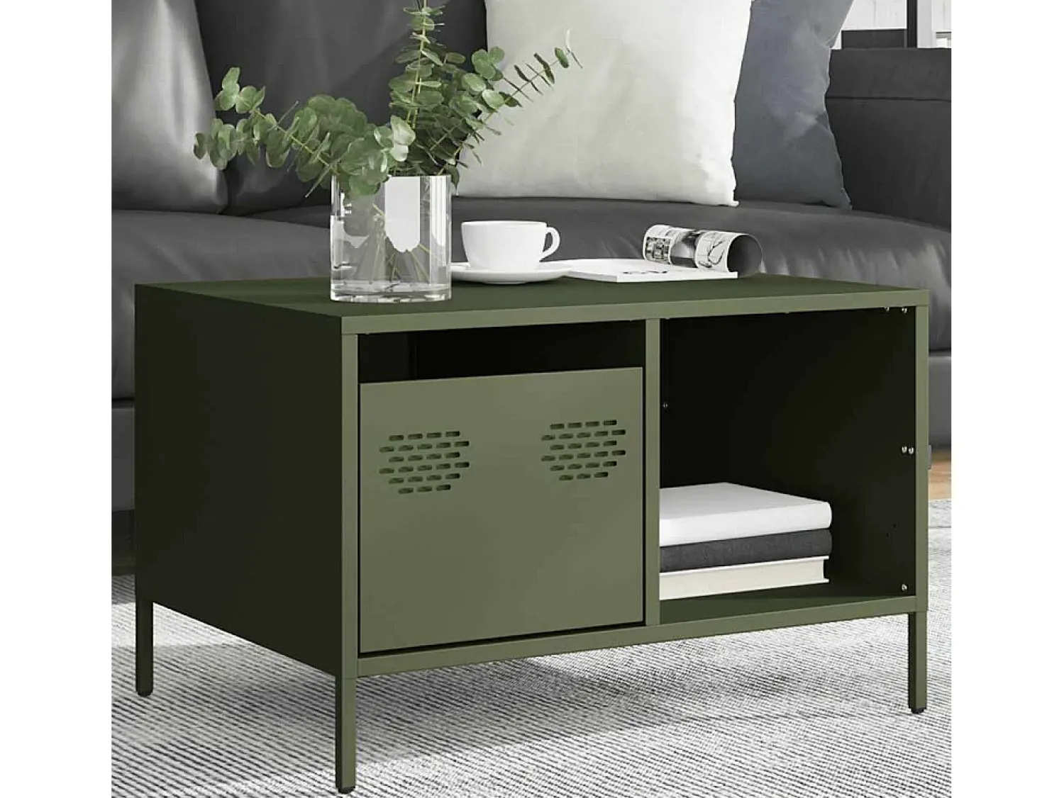 Mesa De Centro|vidaxl Mesa centro 68,5x50x43,5 cm aço laminado a frio -azeitona Verde