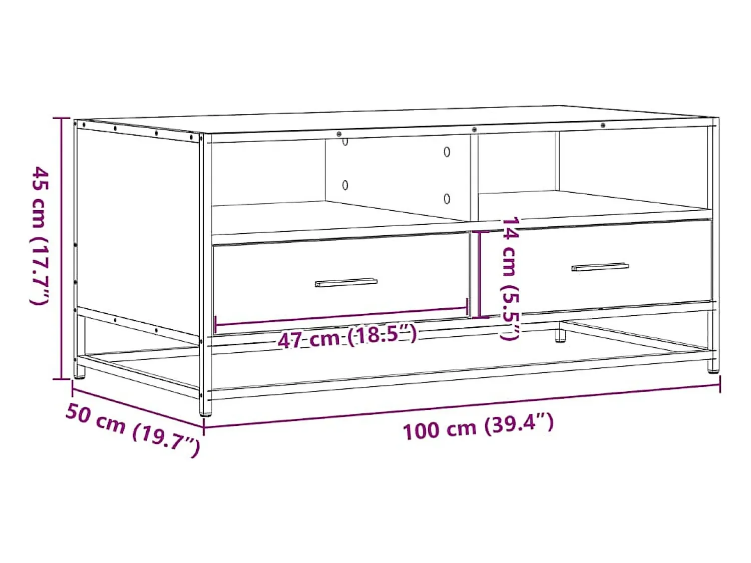 Mesa De Centro*vidaxl Mesa centro 100x50x45cm deriv. madeira/metal carvalho castanho Natural claro