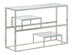 Consola*vidaxl Mesa consola aço inoxidável e vidro temperado Prateado