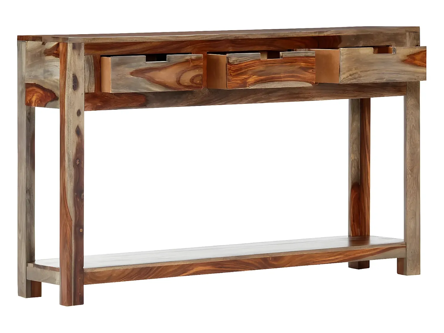 Consola| Mesa consola c/ 3 gavetas 120x30x75 cm madeira sheesham maciça PT372238 Cinzento