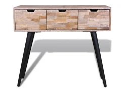 Consola*vidaxl Mesa consola com 3 gavetas, madeira de teca reciclada Natural claro