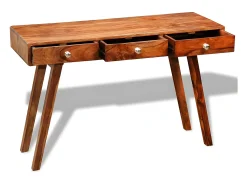 Consola| Mesa consola com 3 gavetas 76 cm madeira sheesham sólida PT796877 Castanho