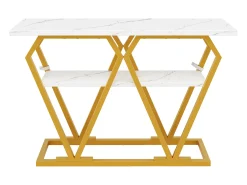Hauss Spole Mesa consola com tampo com efeito mármore - Pés em metal dourado -^ Consola