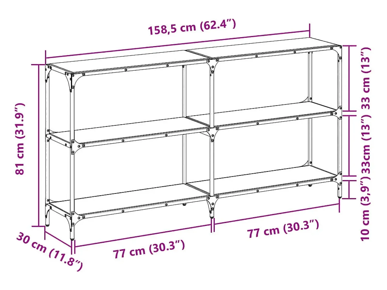 vidaxl Mesa consola com tampo em vidro 158,5x30x81 cm aço^ Consola