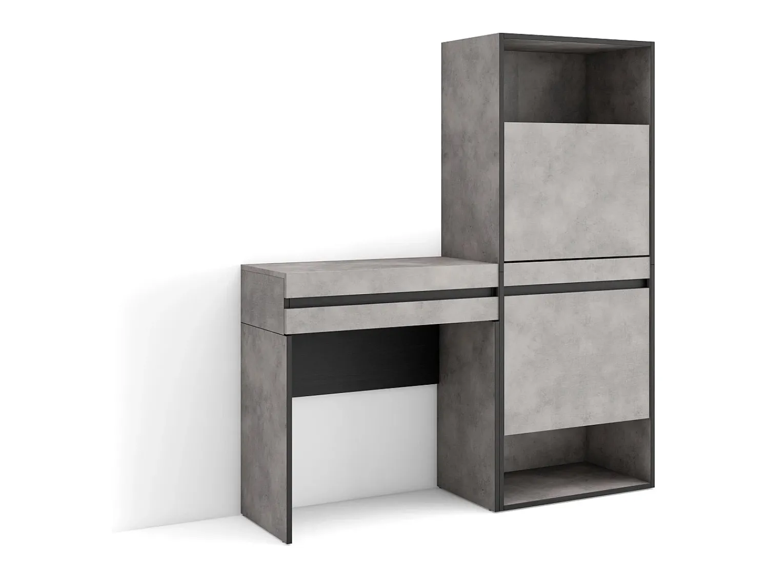 New Skraut Home Mesa consola de entrada, 130x35x145cm, Com gaveta, Sapateira, Cimento Cinzento