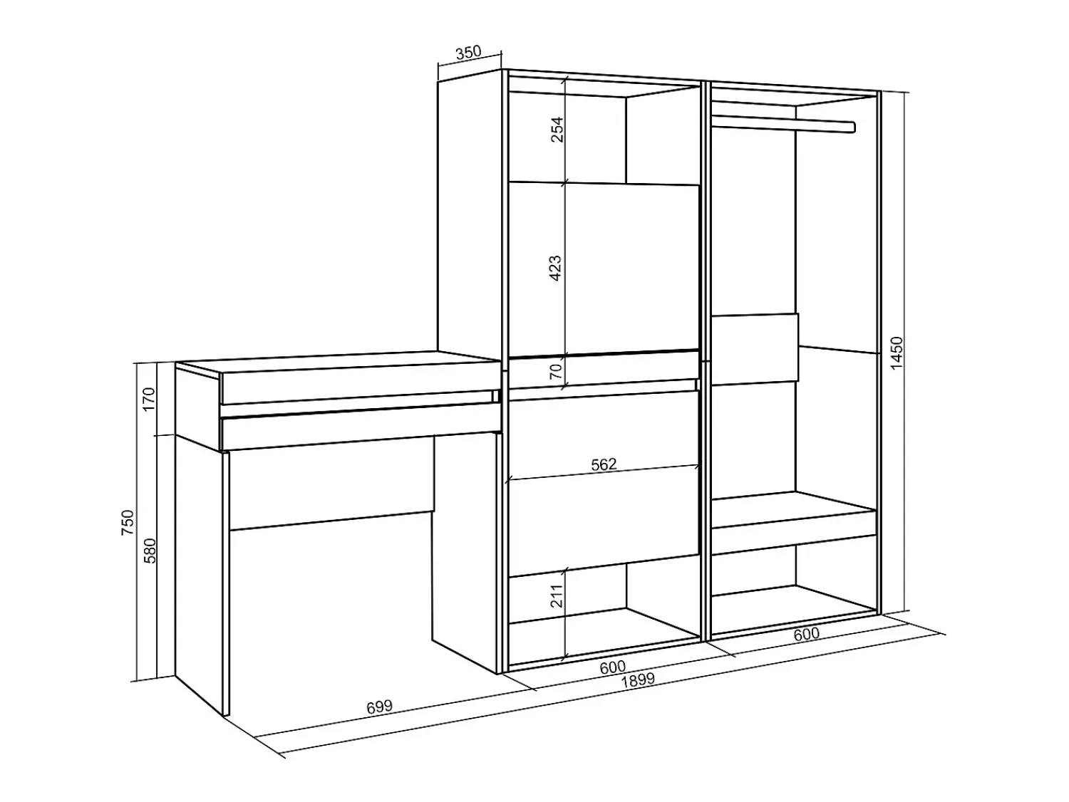 Consola*Skraut Home Mesa consola de entrada, 190x35x145cm, Com gaveta, Sapateira, Roupeiro aberto, Cimento Cinzento