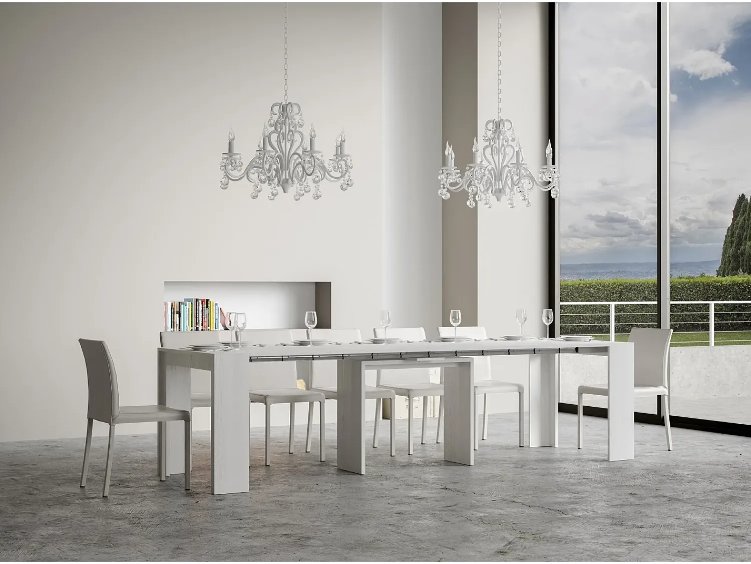 ITAMOBY Mesa consola extensível 90x42/302 cm Mia Cinza Branca^ Consola