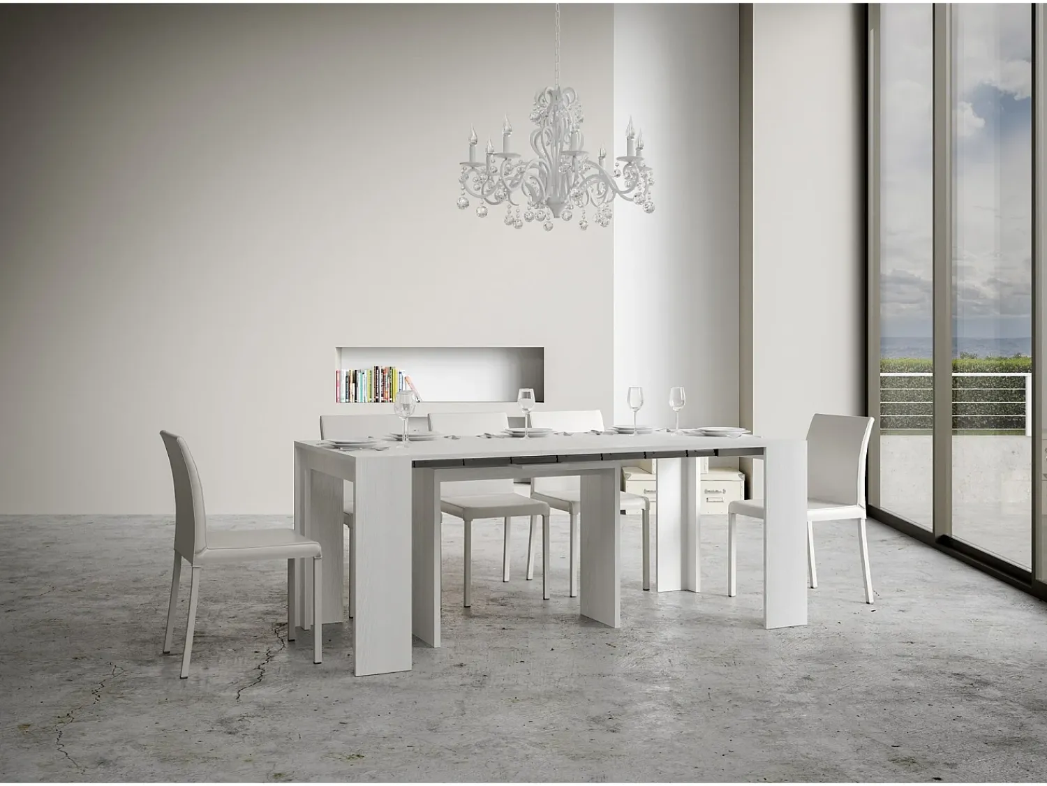 ITAMOBY Mesa consola extensível 90x42/302 cm Mia Cinza Branca^ Consola