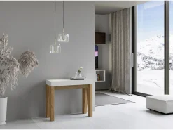 ITAMOBY Mesa consola extensível 90x40/300 cm Naxy Mix plano Cinza Branca - estrutura Carvalho Natural^ Consola