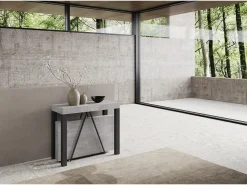 Consola|Ityhome Mesa consola extensível 90x40/196 cm Tiris Small cimento quadro antracite Cinzento