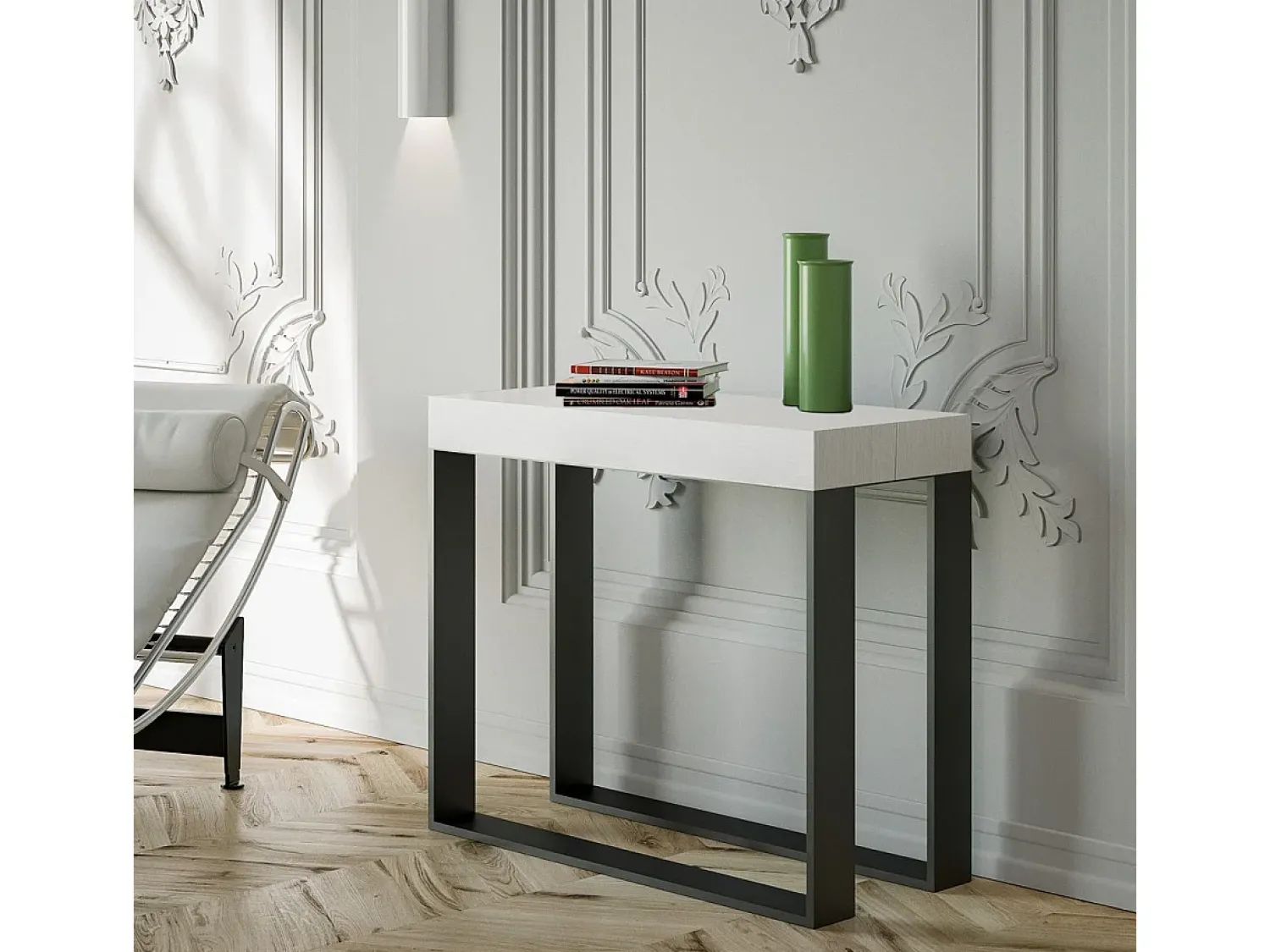 New ITAMOBY Mesa consola extensível 90x40/300 cm Elettra Cinza Branca quadro Antracite Branco