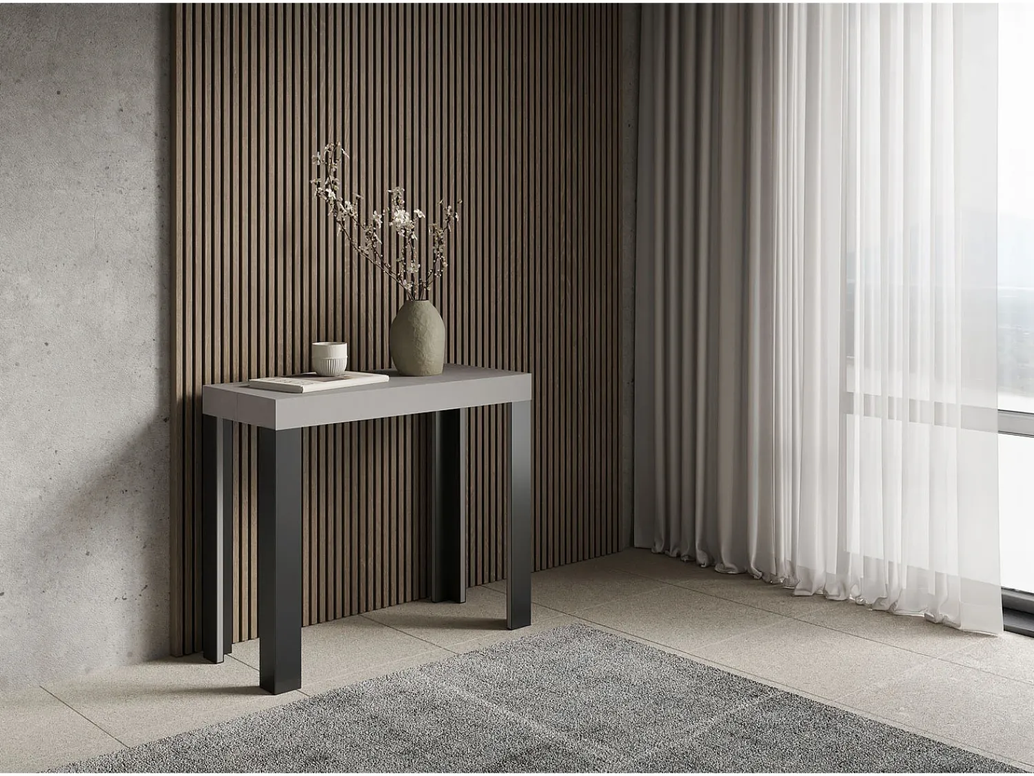 Consola|ITAMOBY Mesa consola extensível 90x40/196 cm Linea Small Cachemira quadro Antracite Cinzento