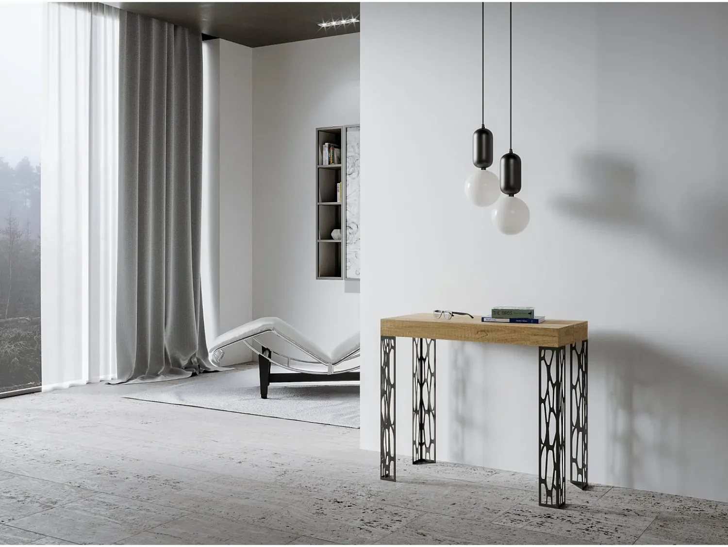 Discount ITAMOBY Mesa consola extensível 90x40/300 cm Ghibli Carvalho Natural quadro Antracite Natural claro