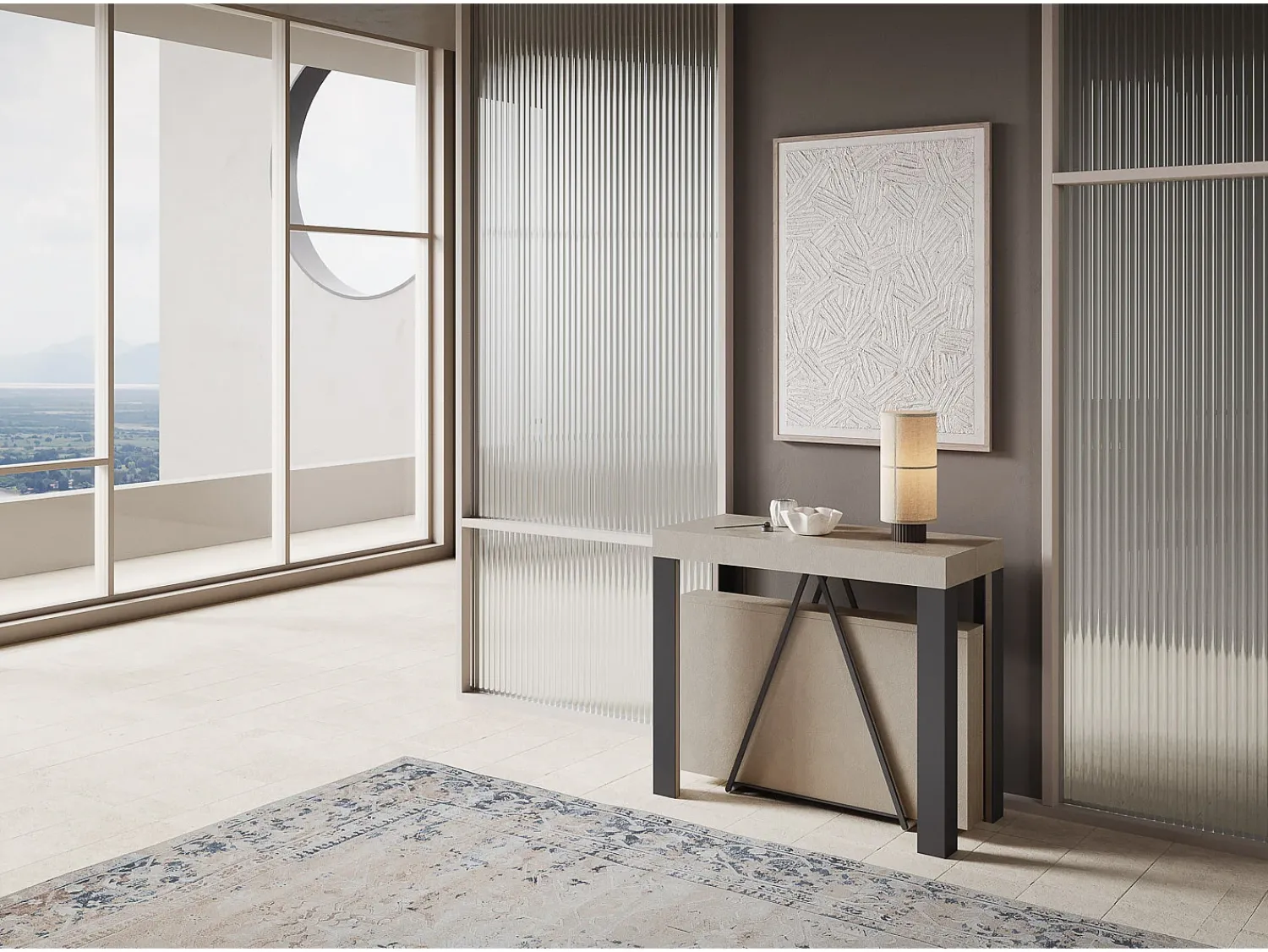 Hot Ityhome Mesa consola extensível 90x40/196 cm Tarax Small caxemira quadro antracite Cinzento