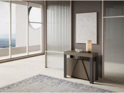Consola*Ityhome Mesa consola extensível 90x40/300 cm Tarax tortora quadro antracite Castanho