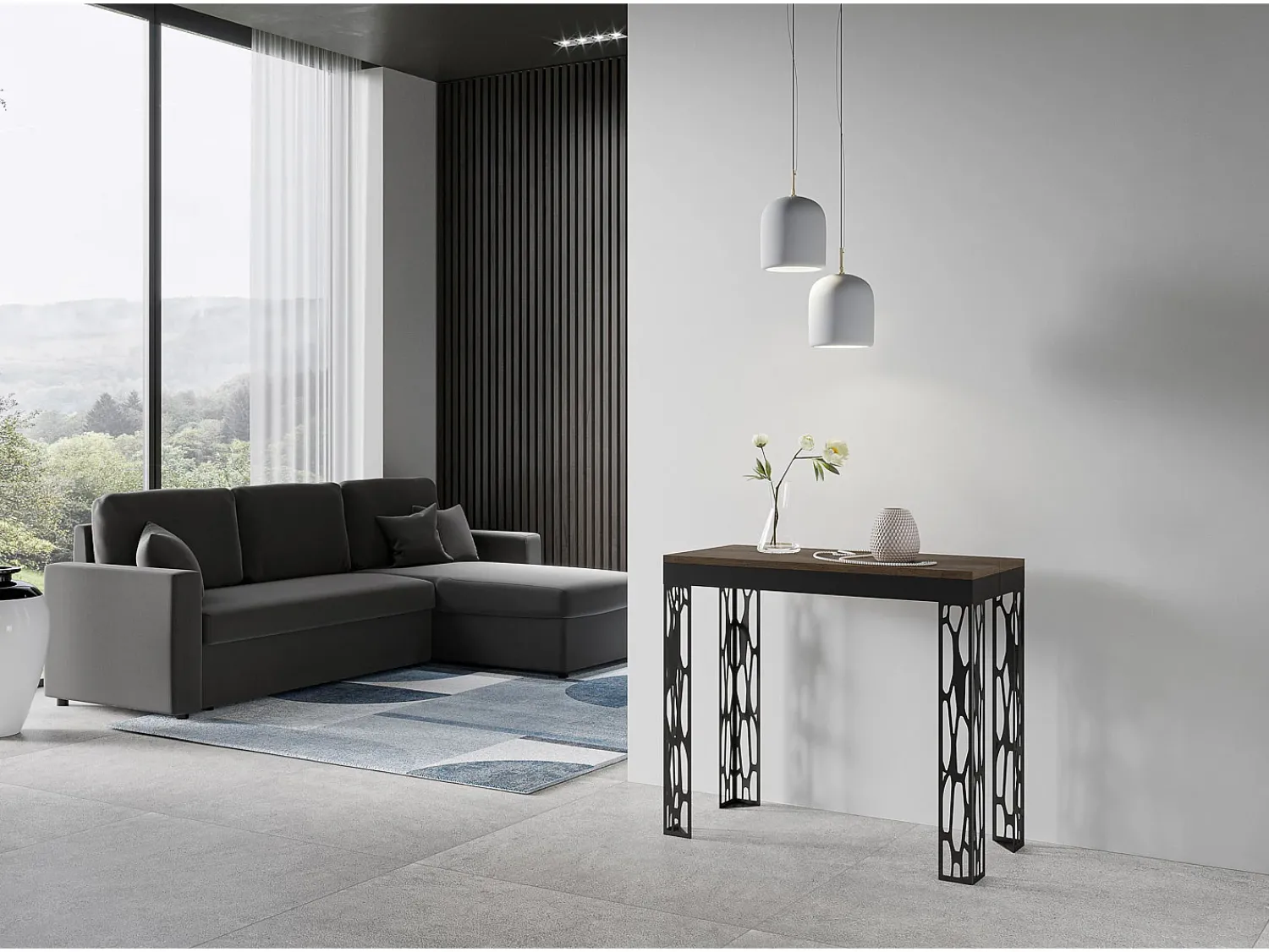 ITAMOBY Mesa consola extensível 90x40/300 cm Ghibli Evolution Nogueira quadro Antracite^ Consola