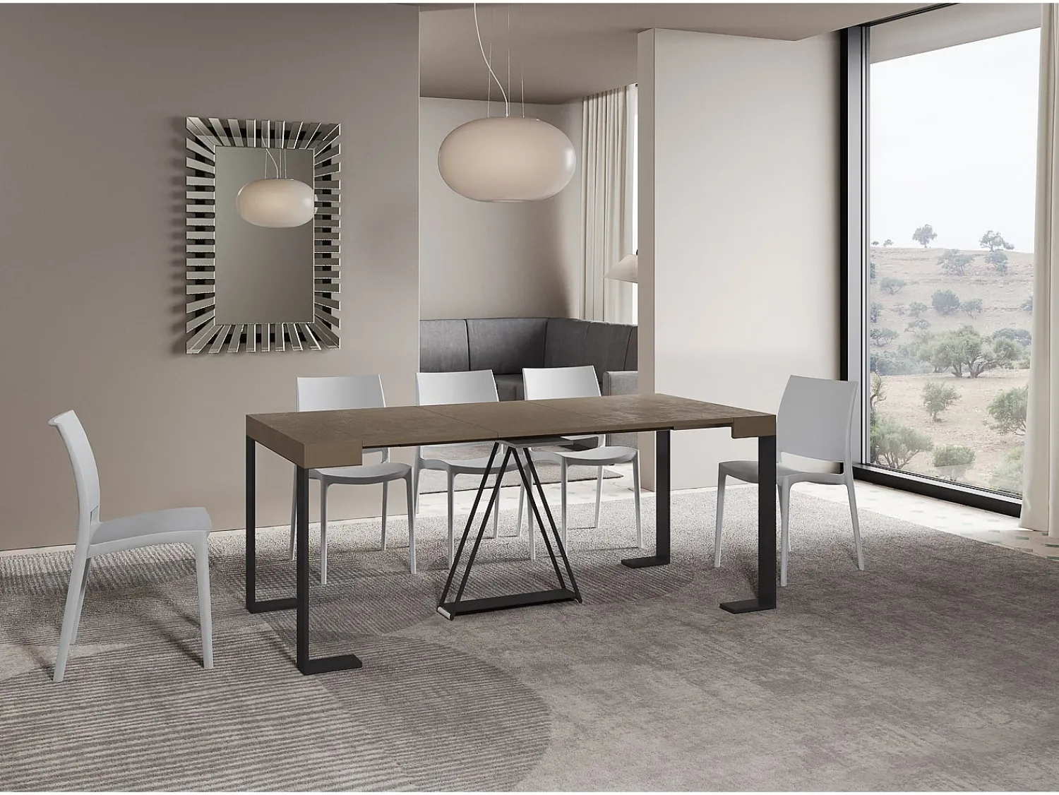 Outlet Ityhome Mesa consola extensível 90x40/196 cm Zamat Small tortora quadro antracite Castanho
