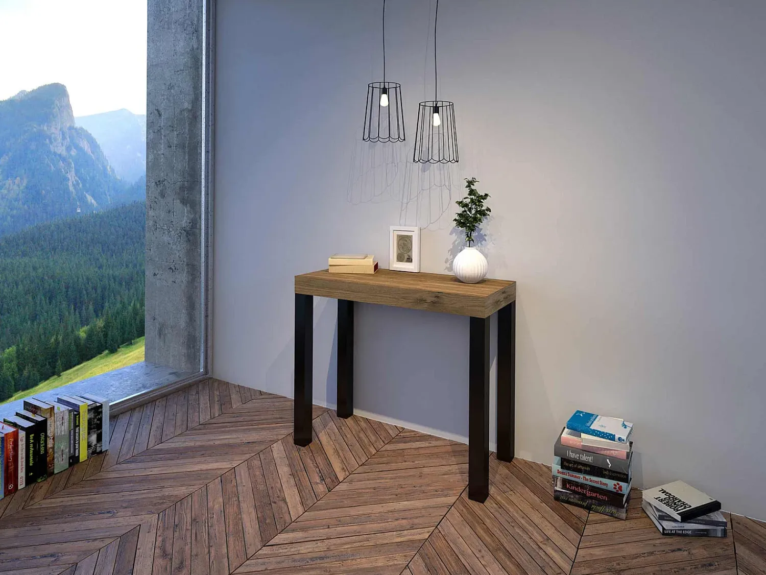Consola*ITAMOBY Mesa consola extensível 90x40/196 cm Everyday Small Carvalho Natural quadro Antracite Natural claro