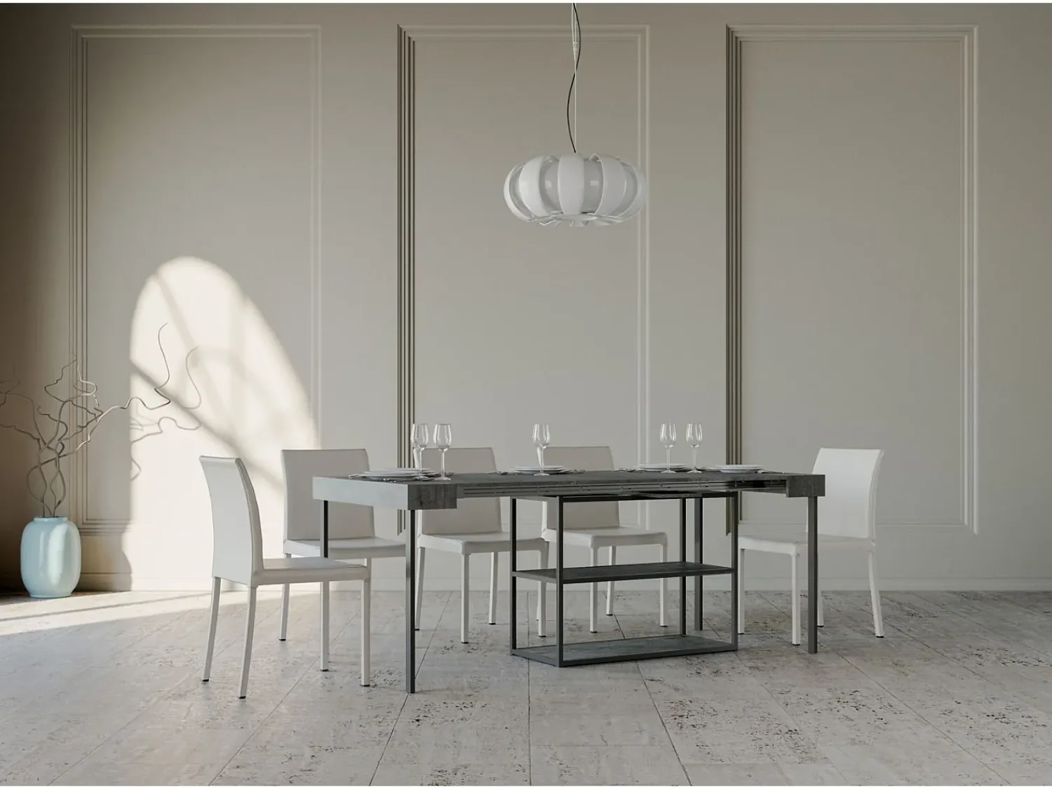 Consola|ITAMOBY Mesa consola extensível 90x40/300 cm Plano Cimento quadro Antracite Cinzento