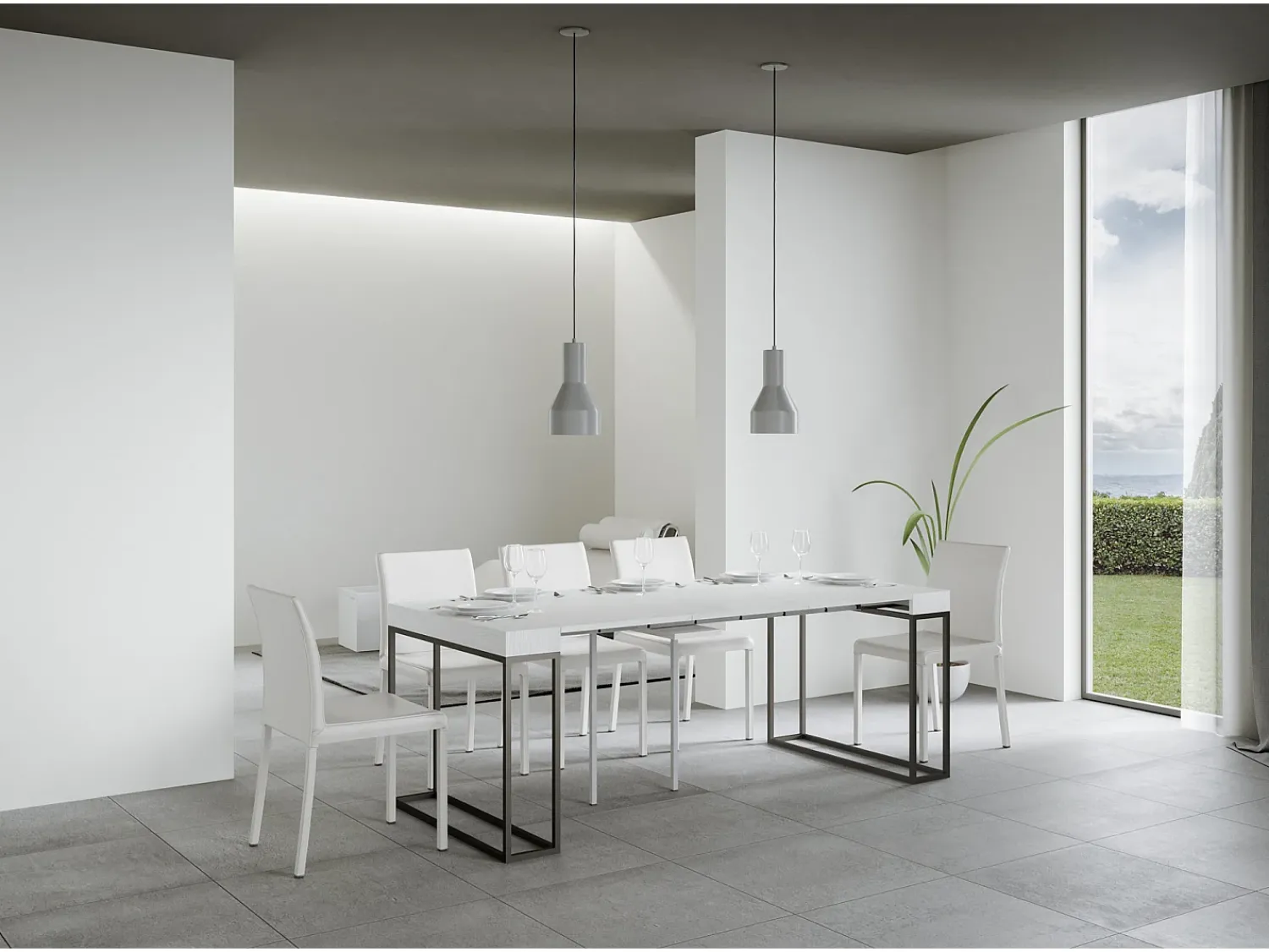 ITAMOBY Mesa consola extensível 90x40/300 cm Epoca Cinza Branca quadro Antracite^ Consola