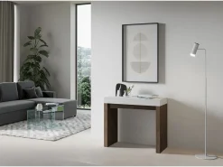 ITAMOBY Mesa consola extensível 90x40/300 cm Roxell Mix plano Cinza Branca - estrutura Nogueira^ Consola