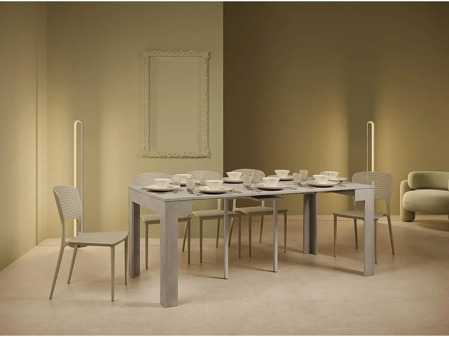 Consola*Ityhome Mesa consola extensível 90x42/302 cm Bora cimento Cinzento