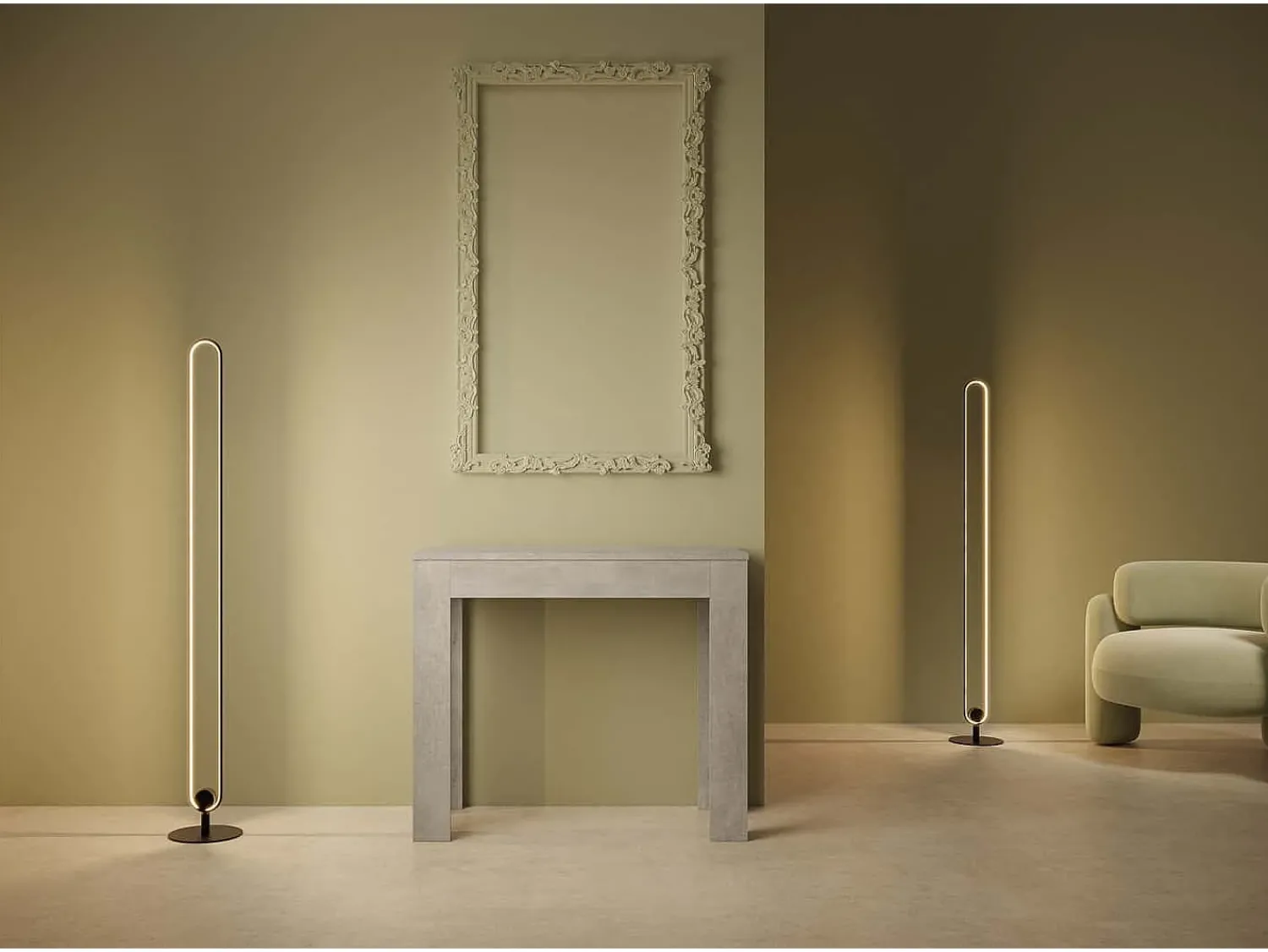 Consola*Ityhome Mesa consola extensível 90x42/302 cm Bora cimento Cinzento