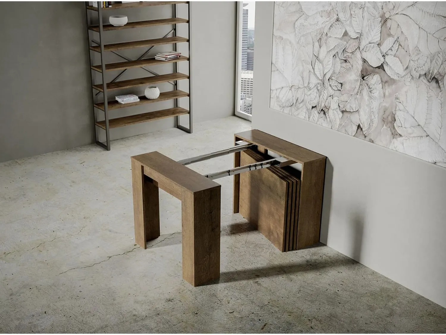 Consola|ITAMOBY Mesa consola extensível 90x48/296 cm Venus Nogueira extensões internas Natural escuro