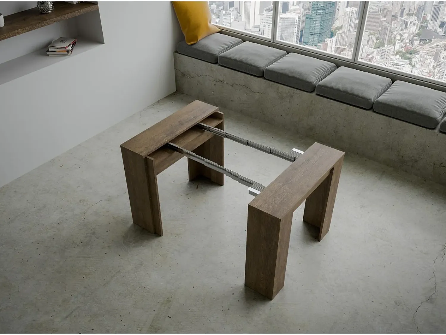 Consola|ITAMOBY Mesa consola extensível 90x48/296 cm Venus Nogueira extensões internas Natural escuro