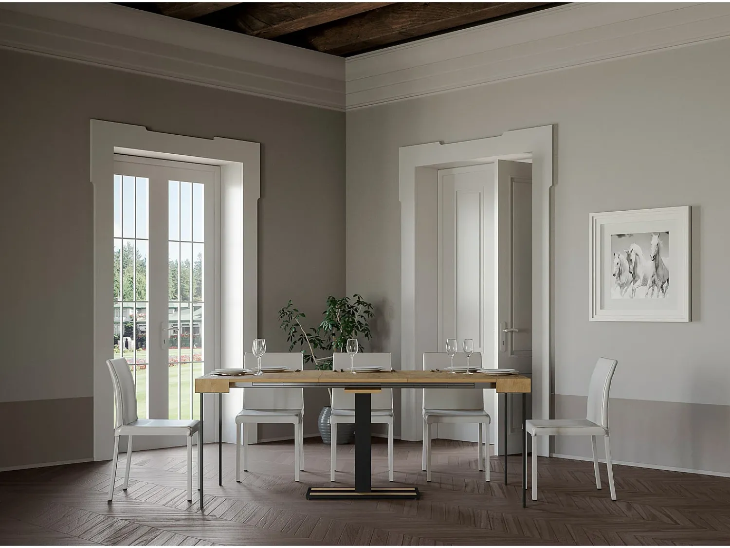 Consola|ITAMOBY Mesa consola extensível 90x40/196 cm Capital Small Carvalho Natural quadro Antracite Natural claro