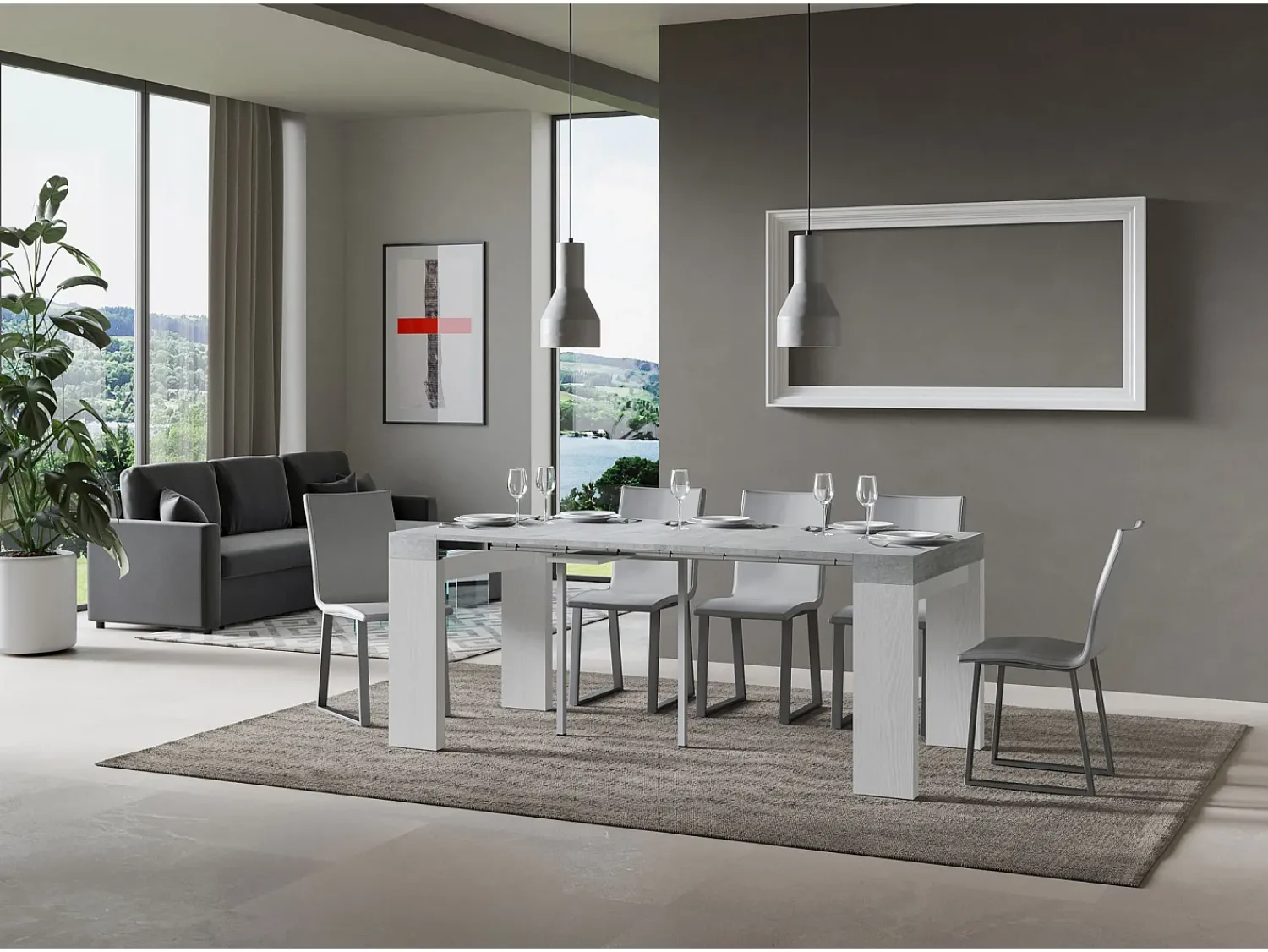 ITAMOBY Mesa consola extensível 90x40/300 cm Roxell Mix plano Cimento - estrutura Cinza Branca^ Consola