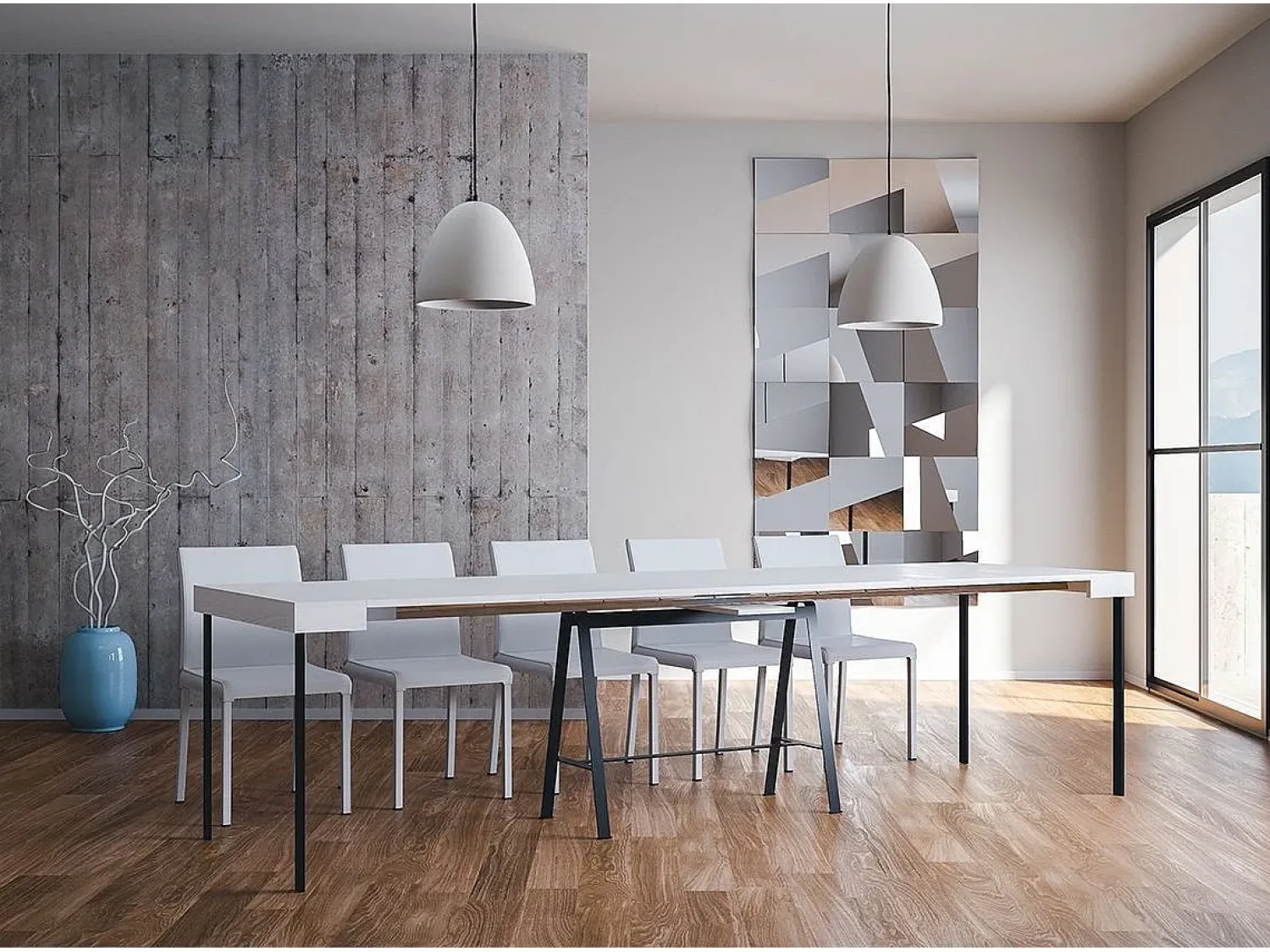 Consola|ITAMOBY Mesa consola extensível 90x40/300 cm Banco Cinza Branca quadro Antracite Branco