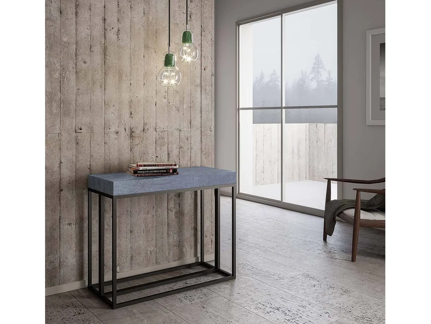 Consola|ITAMOBY Mesa consola extensível 90x40/196 cm Epoca Small Cimento quadro Antracite Cinzento