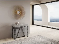 Ityhome Mesa consola extensível 90x40/300 cm Kerpa cimento quadro antracite^ Consola