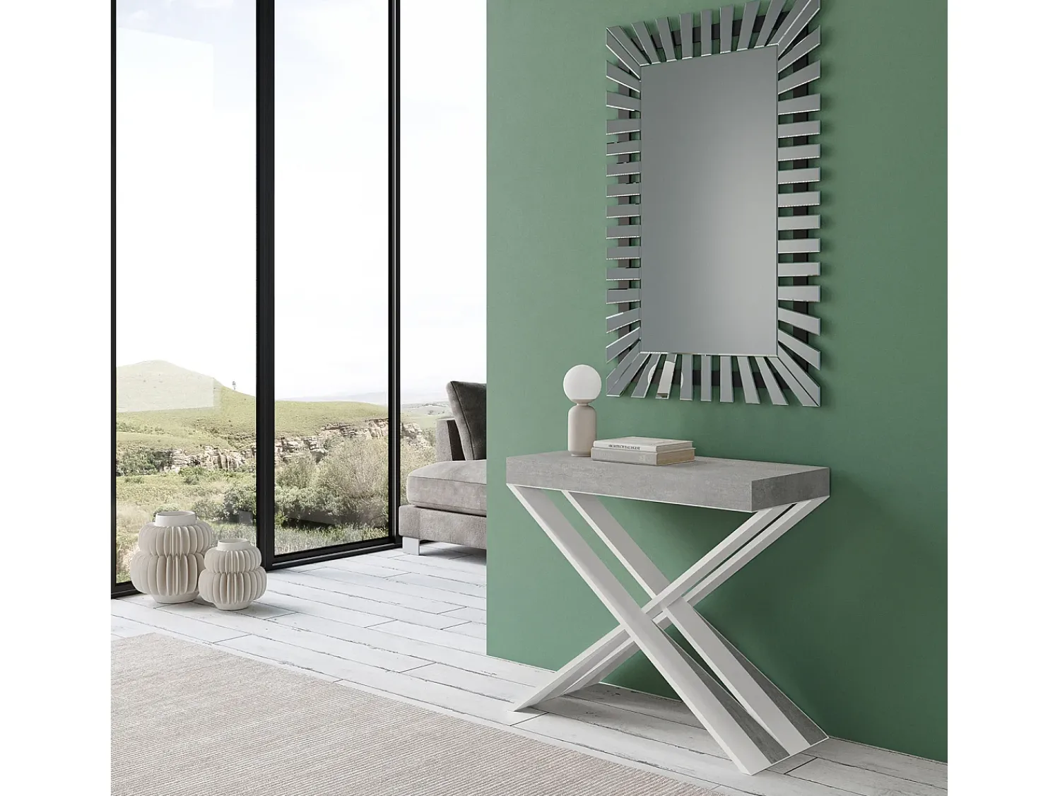 ITAMOBY Mesa consola extensível 90x40/300 cm Diago Cimento quadro Branco^ Consola