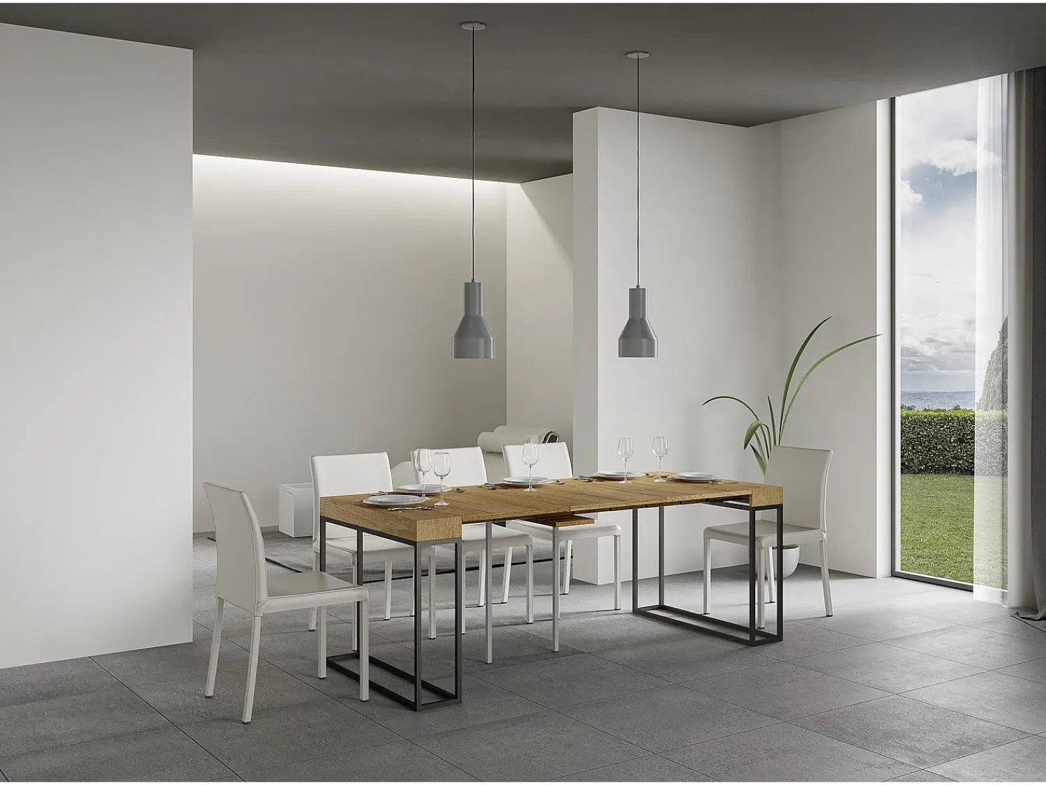 Consola|ITAMOBY Mesa consola extensível 90x40/300 cm Epoca Carvalho Natural quadro Antracite Natural claro