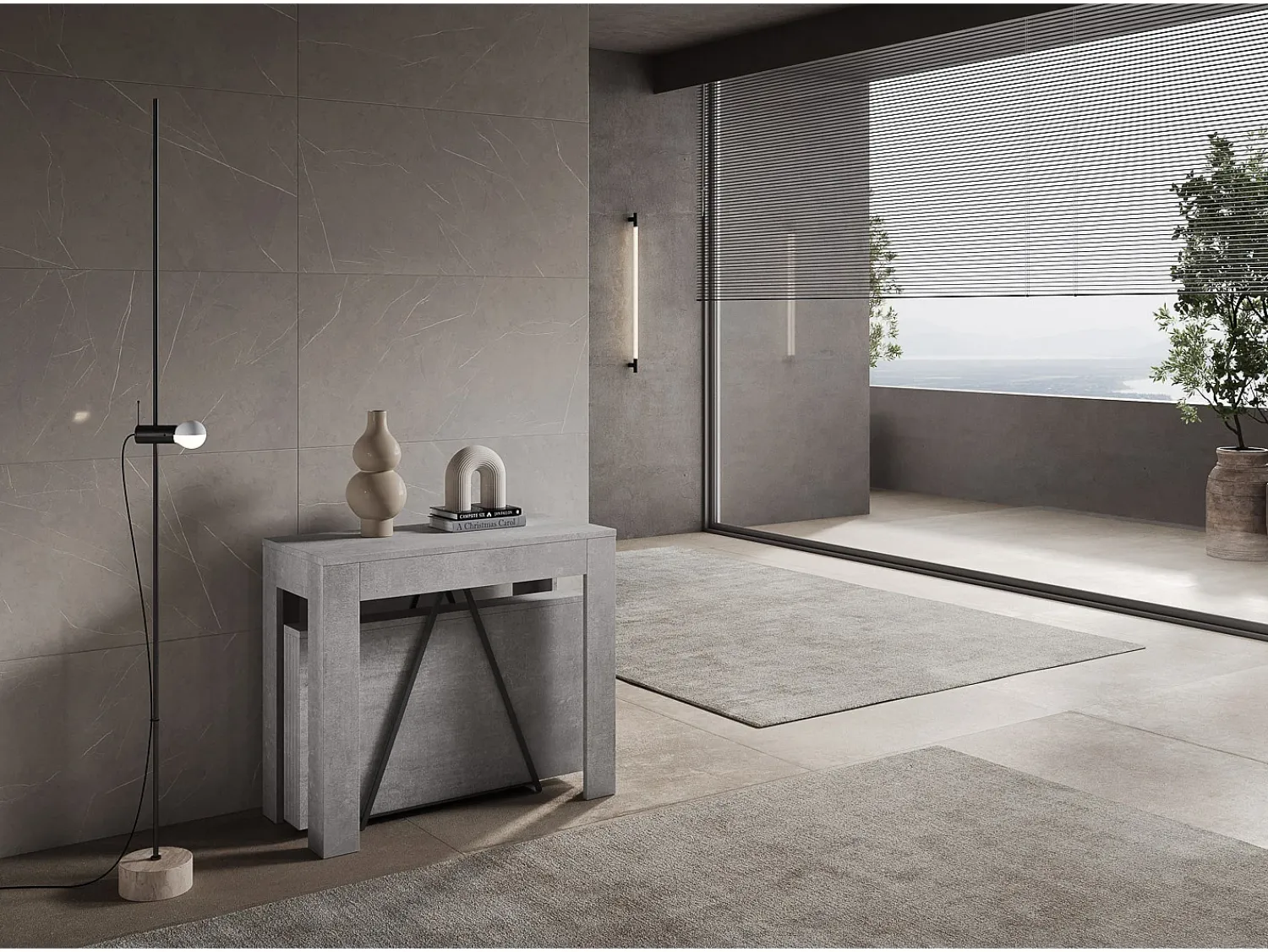 Consola|ITAMOBY Mesa consola extensível 90x42/198 cm Scicca Small Cimento Cinzento