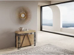 Consola|Ityhome Mesa consola extensível 90x40/300 cm Kerpa carvalho natural quadro antracite Castanho