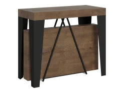 Consola*Ityhome Mesa consola extensível 90x40/300 cm Algo nogueira quadro antracite Castanho