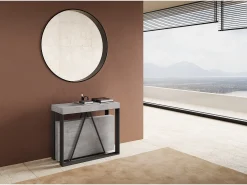 Consola|Ityhome Mesa consola extensível 90x40/196 cm Sketa Small cimento quadro antracite Cinzento