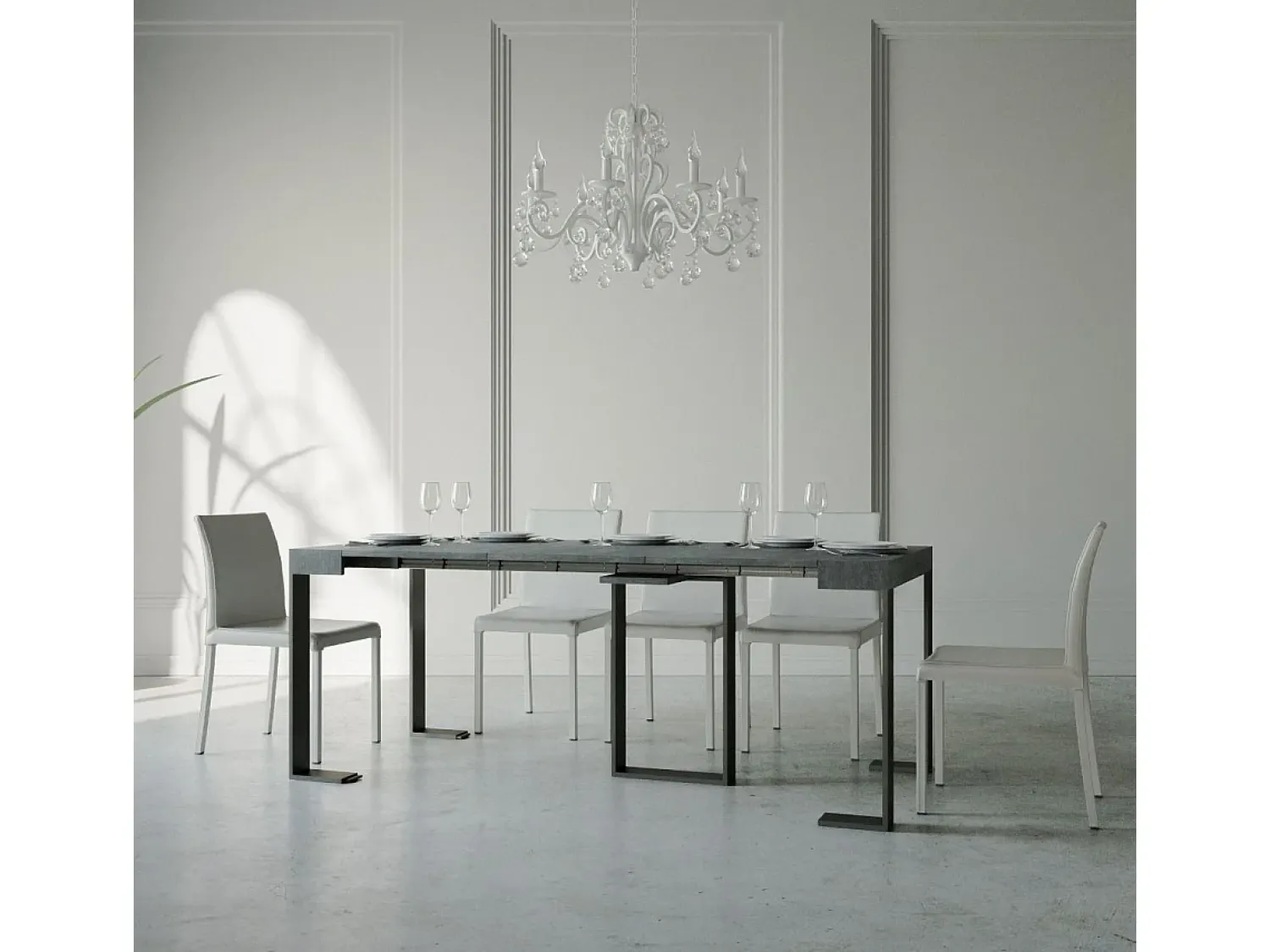 Consola*ITAMOBY Mesa consola extensível 90x40/300 cm Sintesi Cimento quadro Antracite Cinzento