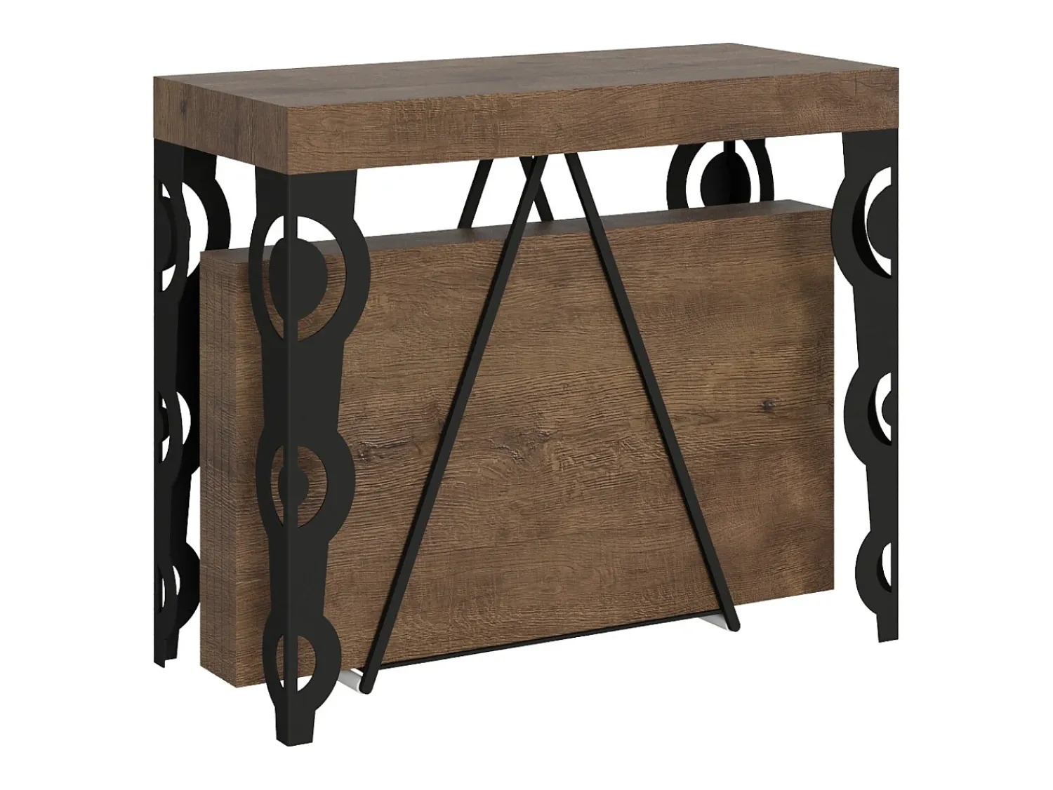 Consola|Ityhome Mesa consola extensível 90x40/196 cm Aceres Small nogueira quadro antracite Castanho
