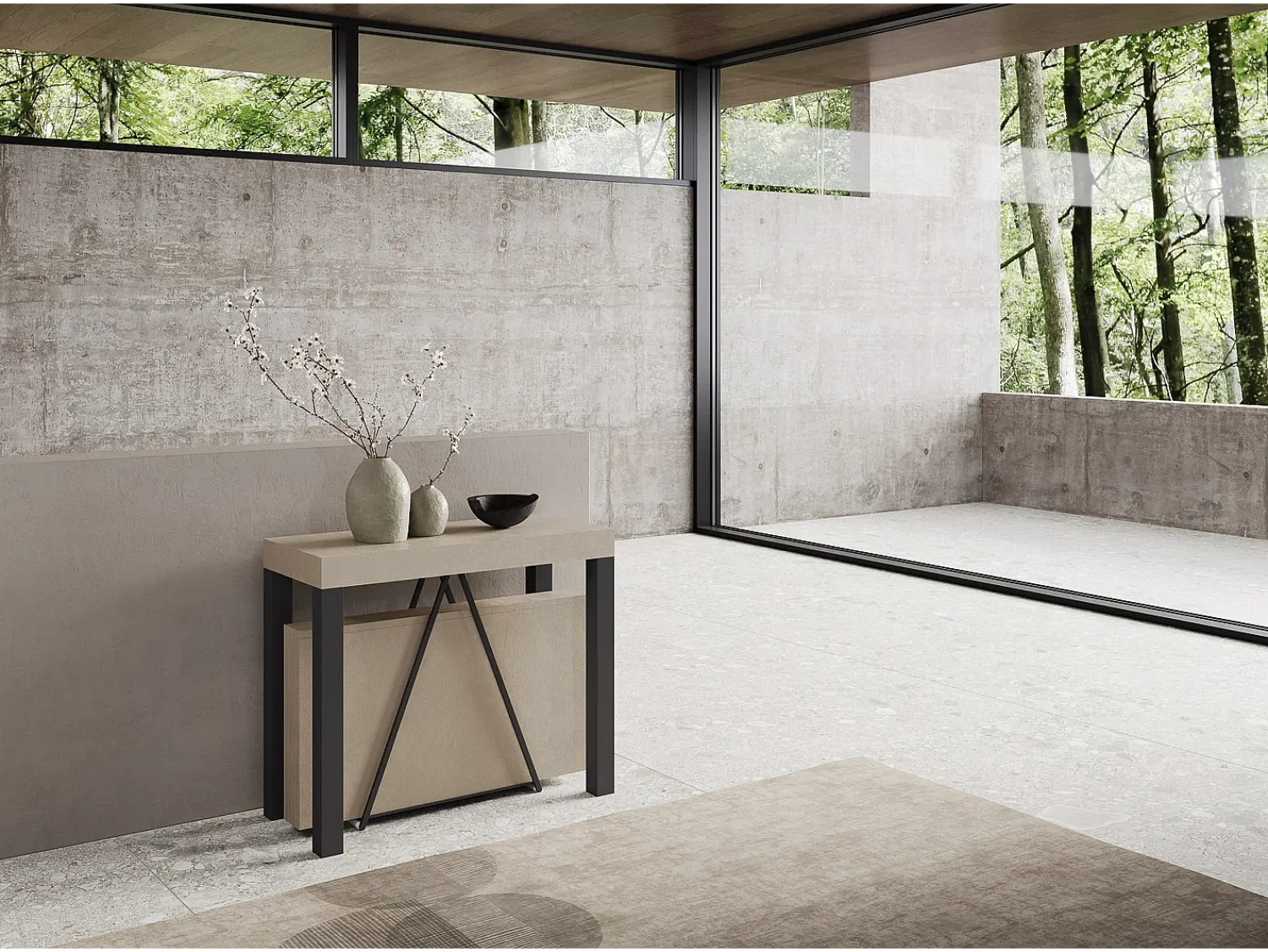 Consola*Ityhome Mesa consola extensível 90x40/300 cm Tiris caxemira quadro antracite Cinzento