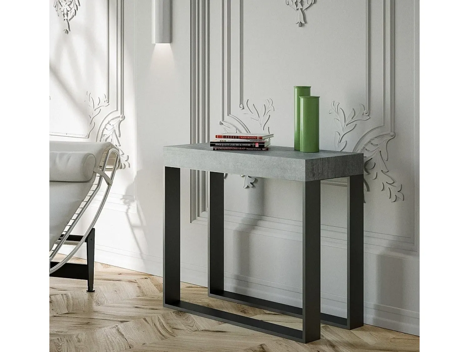 Consola|ITAMOBY Mesa consola extensível 90x40/300 cm Elettra Cimento quadro Antracite Cinzento